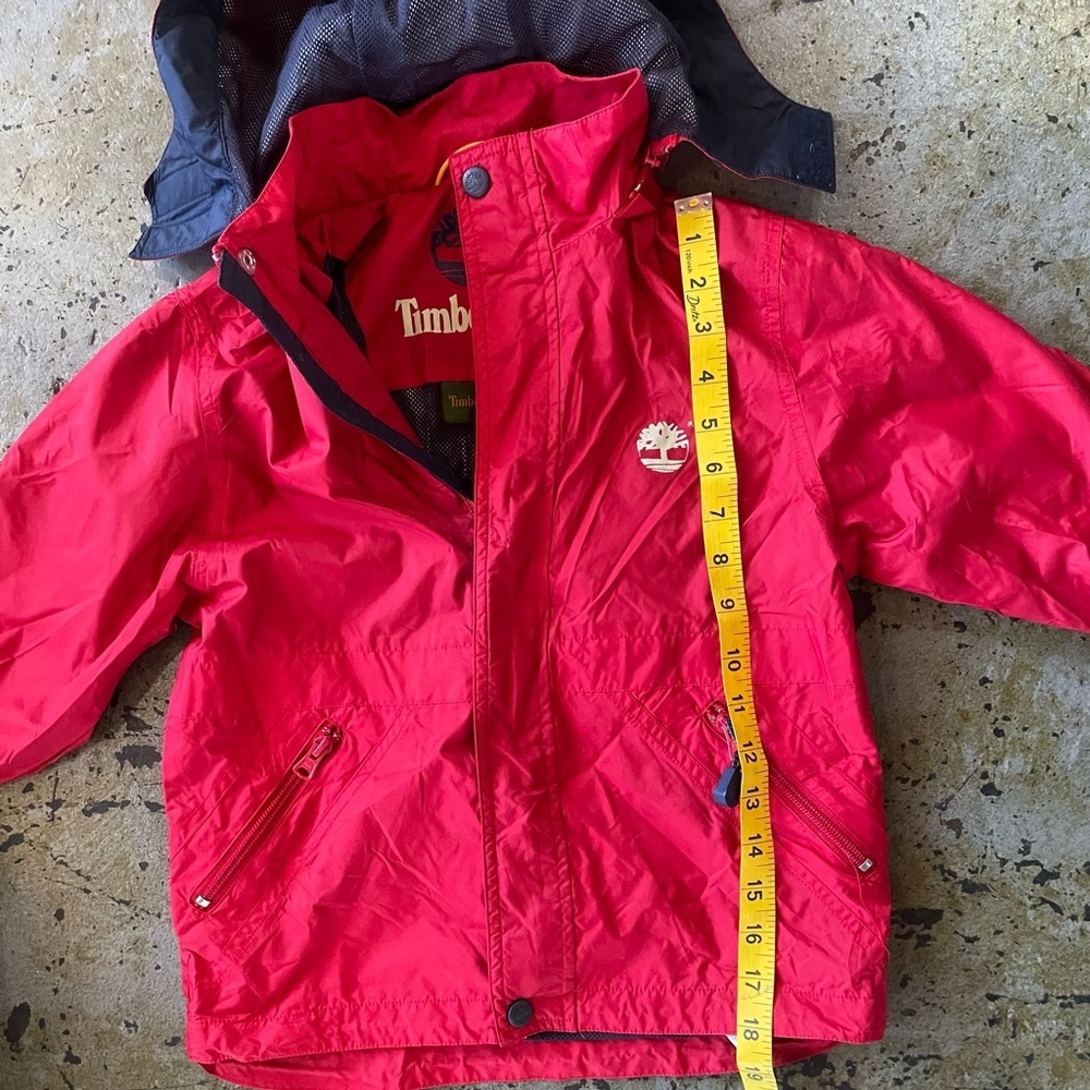 Timberland Kids Red and Navy Lightweight Removable Hood Jacket Size 4 - Picture 4 of 10